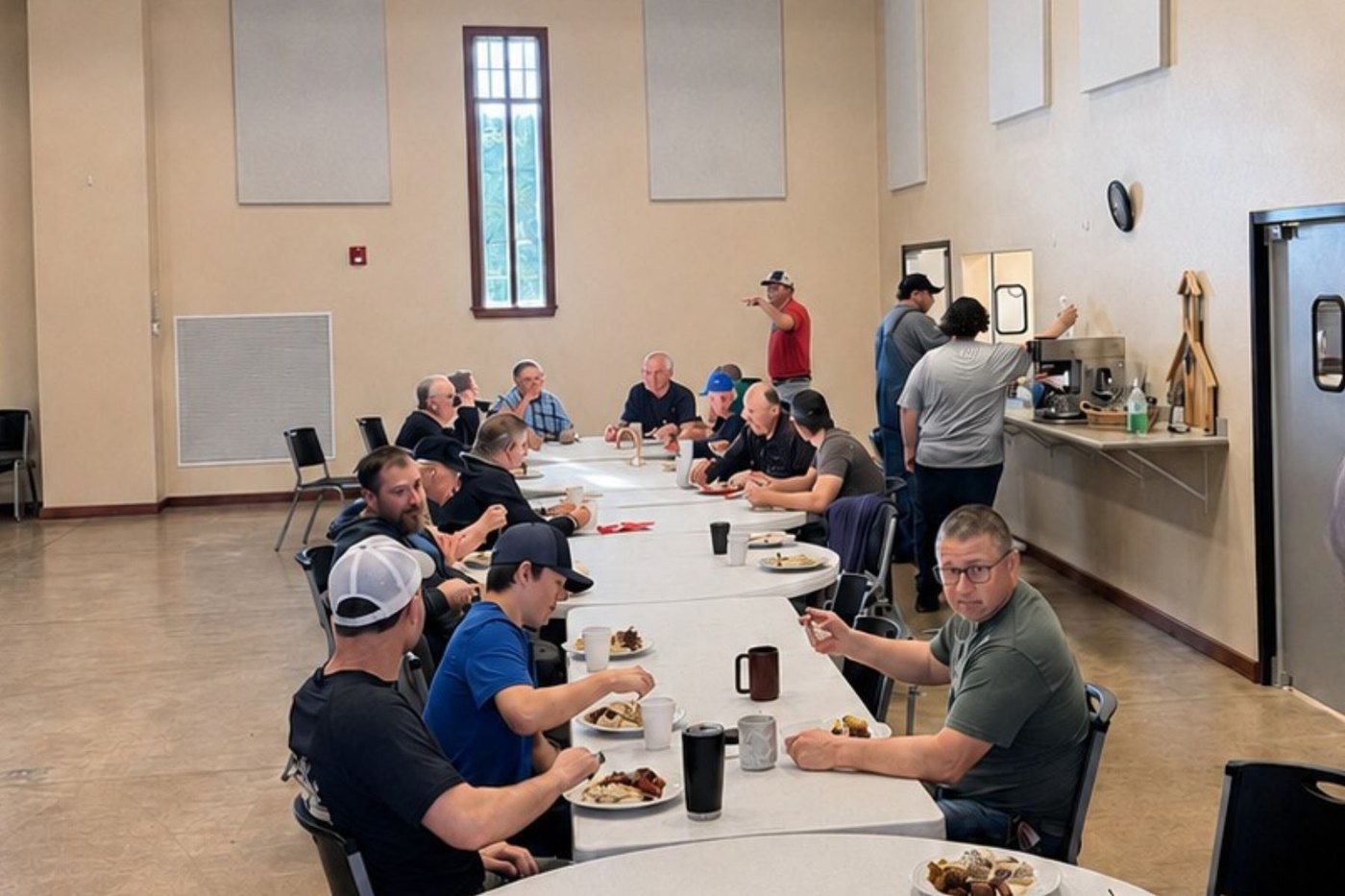 Men gathered for the CMF breakfast in the fellowship hall