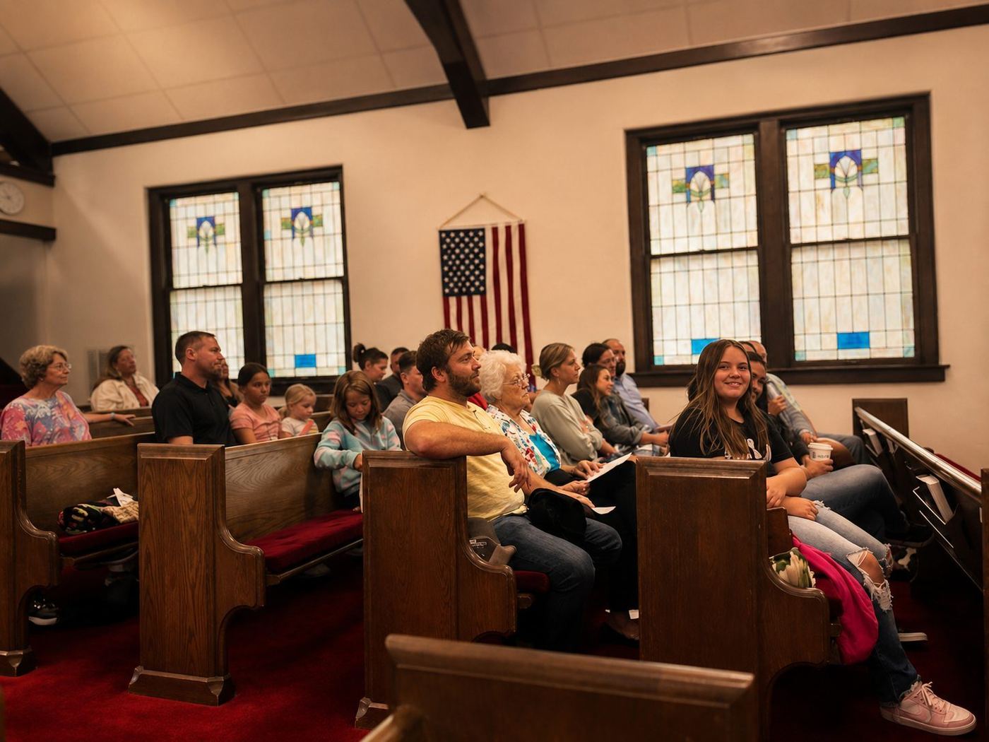 The FCC congregation gathered in the sanctuary