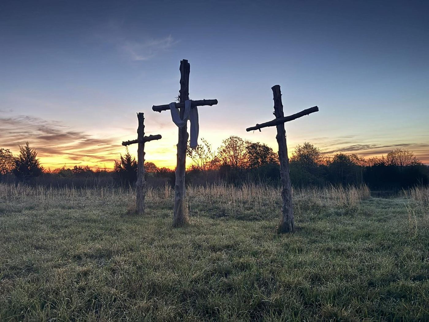 Three crosses at Camp Calvary at sunset