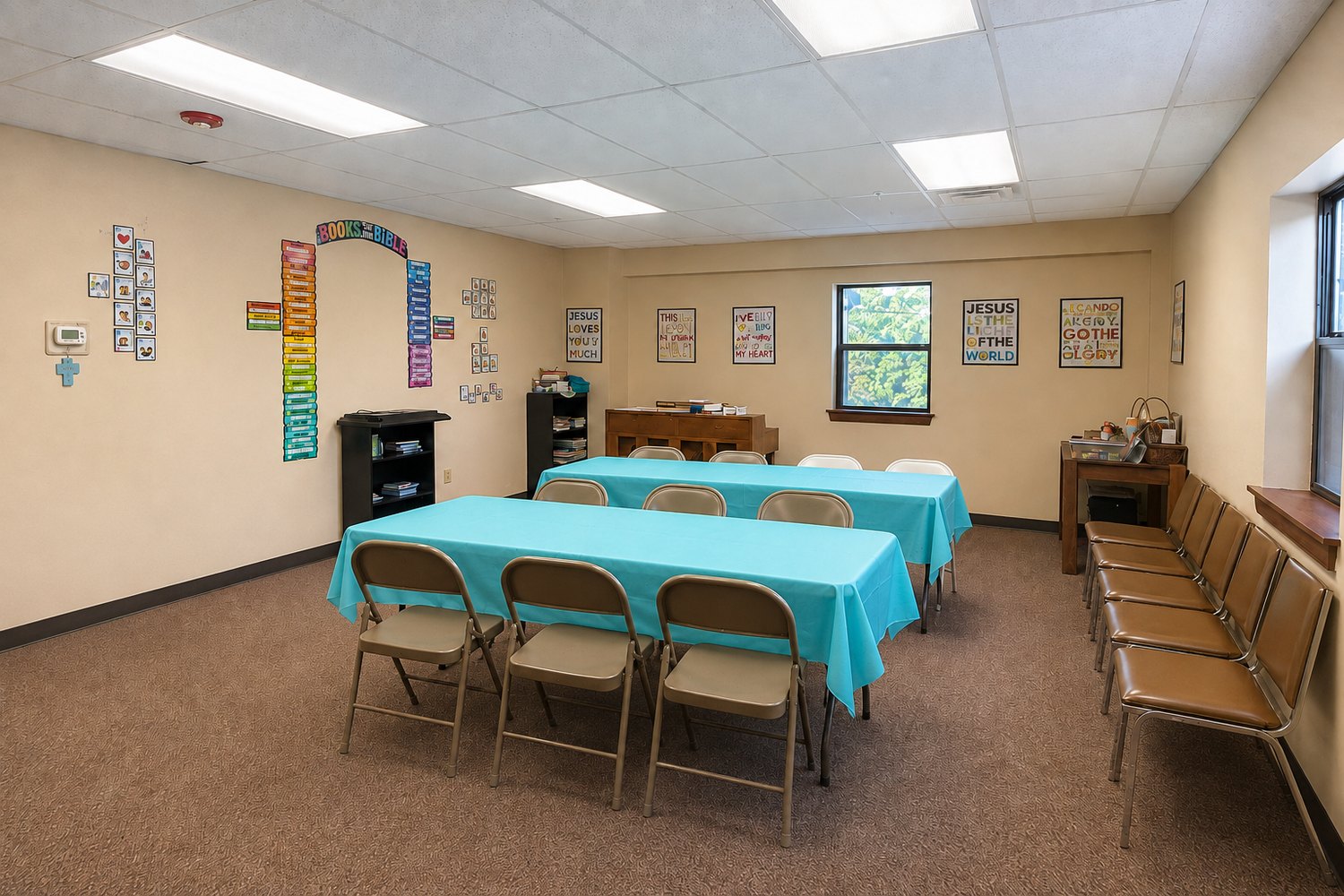 Classroom set with tables and chairs