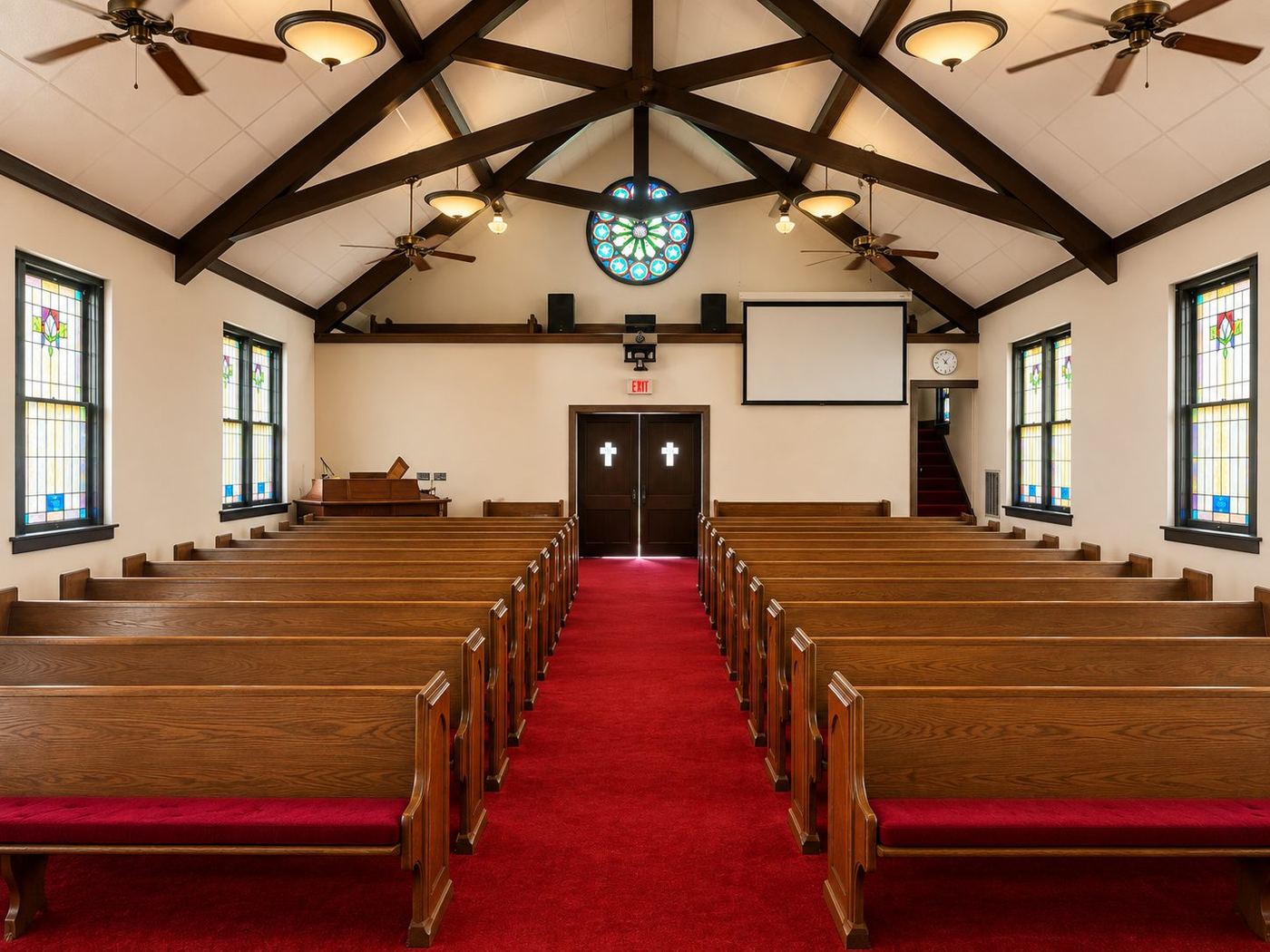 FCC sanctuary center aisle and rose window