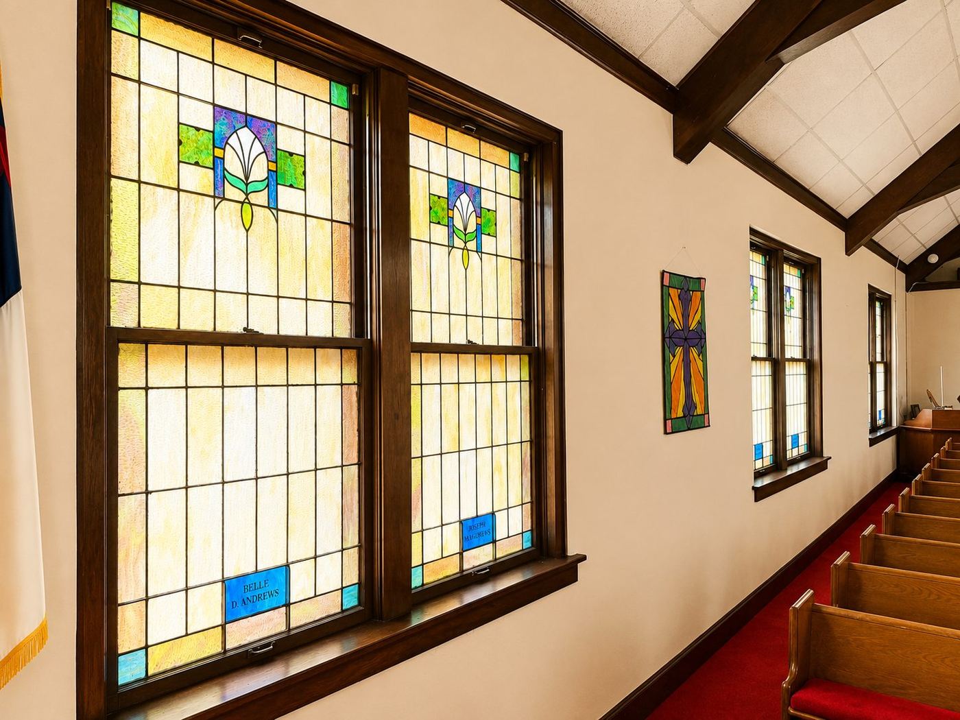Original stained-glass memorial windows